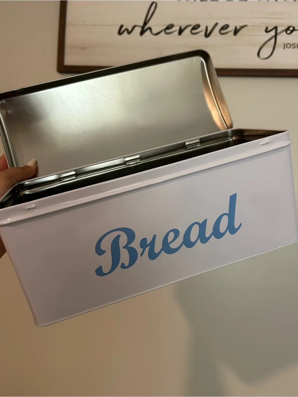White & Blue Bread Box - Classic Metal Kitchen Storage